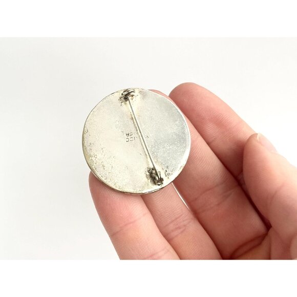 Hecho De Mexico Silver T Mother of Pearl | Abalone Inlaid Floral Vintage Brooch - Picture 8 of 9